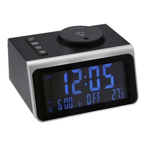 Image of JVD Waltz Premium Digital Alarm Clock | Speaker Wireless Charger, Digital with Bluetooth | Dimmable Light Bedrooms Dual Alarm Snooze Dimmer 12 24H RGB Night Light USB AUX | Black and Sliver
