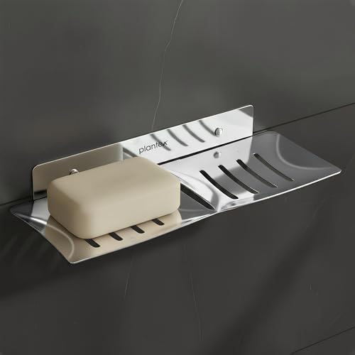 Image of Plantex Stainless Steel Double Soap Dish /Soap Holder for Bathroom /Wall Mounted Soap Holder /Bathroom Accessories - (Chrome)