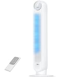 DREO 20dB Silent Tower Fan, 28 ft/s Velocity Electric Cooling Fan with Remote, 90° Oscillating 8 Speeds 4 Modes 8H Timer LED Display, DC Motor Quiet Standing Bladeless Floor Fans for Bedroom, White