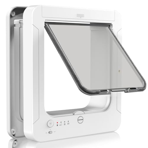 JUJUPET Porta elettronica per gatti, porta intelligente per animali domestici con 2 chiavi RFID per collare, blocco a 4 vie, sblocco automatico, resistente alle intemperie, ingresso e uscita