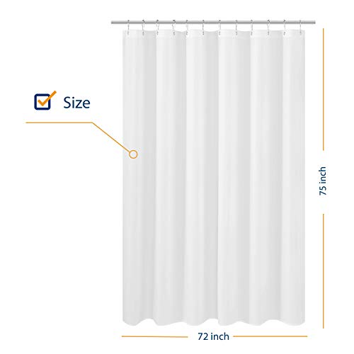 Image of N&Y HOME Longer Shower Curtain Liner Fabric 72 x 75 inches, Hotel Quality, Washable, White Spa Bathroom Curtains with Grommets, 72x75