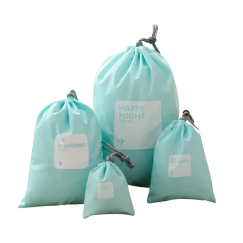 巾着袋 4枚セット ナイロン製 トラベルポーチ 防水 旅行用 収納ポーチ 4サイズ 温泉 ジム 出張 (ライトブルー)