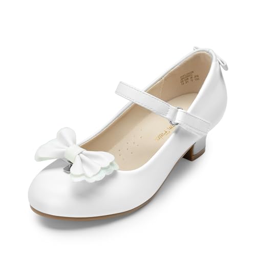 DREAM PAIRS Girls Dress Shoes Toddler Little Girls Heels Mary Jane Princess Shoes with Interchangeable Bow for Flower Girl Wedding Party 9 Toddler White