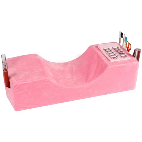 Mobaigift Comfortable Eyelash Extension Pillow Memory Foam Neck Pillow Beauty Salon Eyelash Pillows with Velvet Cover Curved Lash Pillow with Neck SupportPink