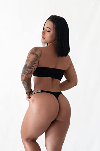 Underella Brazilian Sexy Thong Panties With Rhinestone Straps 3-Pack (Black + White + Animal Print, X-Large) #TOP2