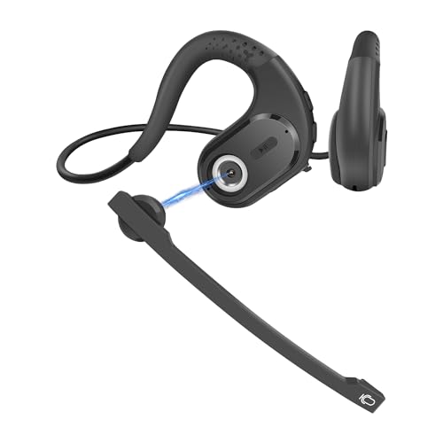 Friencity Bluetooth Headset w/Magnetic Boom Microphone for Phone Calling, Light-Comfort Open Ear Wireless Headphone w/DSP Noise Canceling Mic for PC Laptop Office Meeting Running Cycling, 12H