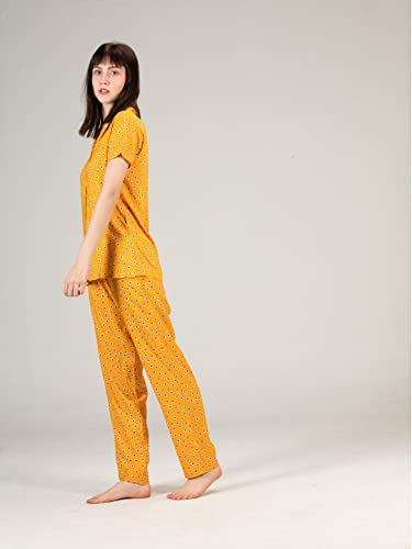 Image of Evolove Women's Polyester Half Sleeves Collared Night Suit Set /Top Pyjama Set Super Soft Comfortable (Nightsuit-Collar-HS-2)