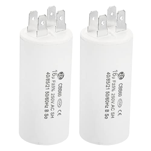PATIKIL CBB60 16uF Running Capacitor,2Pcs AC 250V 4 pins 50/60Hz Cylinder 1.25 x 2.73inch for Water Pumps, Washing Machines Motor Start