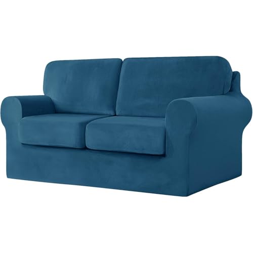 SYLC Housse De Canapé avec Coussins De Siège Et Dossiers Séparés Couvre Canapé Velours Extensible Protection Canape Split Combiné (Dark Teal,2 Siège 5...