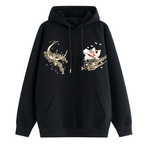 Mens Nine Tailed Fox Embroidered Hoodie Japanese Anime Hoodies Streetwear Black Hoodie Men Fashion Casual Hoodie2