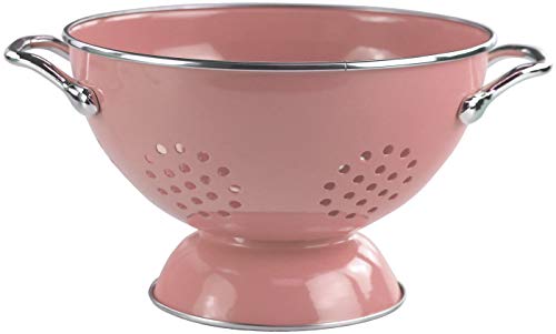 Reston Lloyd Calypso Basics Powder Coated Enameled Colander with Solid Base, Strainer Basket with Handles, for Pasta, Berries, Vegetables, Fruit, 1.5 QT (48 OZ/1.4 L), Pink