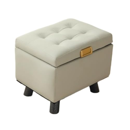 スツール 椅子 足置き 収納付きフットスツール 長方形フットレスト レザー ソファスツール デスク下(White)