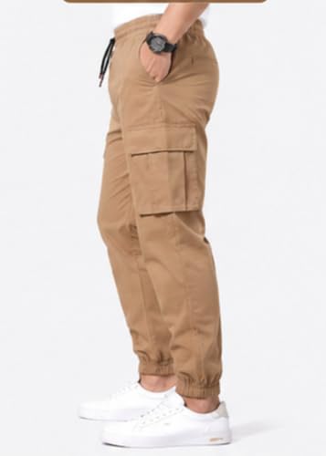 Image of Men's Jogger Cargo Pants | Stretchable Cotton Blend Utility Trousers | Regular Fit Multi Pocket Casual Bottom Wea