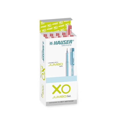 Image of Hauser Xo Jumbo Gel Pen | Loaded With Jumbo Refill | Low-Viscosity Ink System | Quick Dry Ink | Transparent Body Type | Smooth, Sturdy & Refillable Pen | Red, Set Of 10 Pens