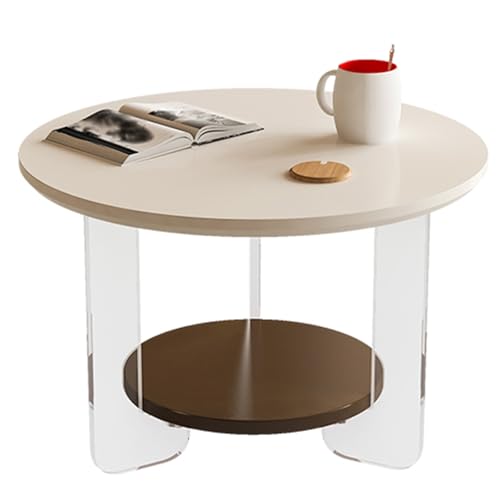 lhyangroupao Mesas de Centro Redondas de 2 Niveles for Sala de Estar, con Pata de Mesa Acrílica Y Estante de Madera, Mesa Pequeña for Oficina en Casa, No Se Raya Fácilmente, Larga Vida Útil(Small)