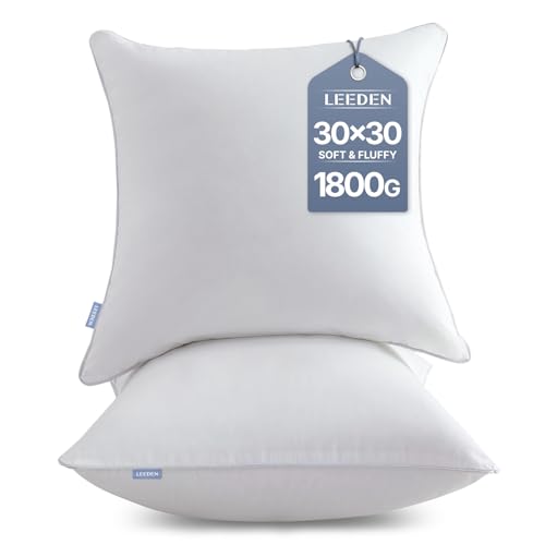 Leeden 30 x 30 Pillow Inserts (Set of 2) - Throw Pillow Inserts with 100% Cotton Cover - 30 Inch Square Interior Sofa Pillow Inserts - Decorative Pillow Insert Pair - White Couch Pillow