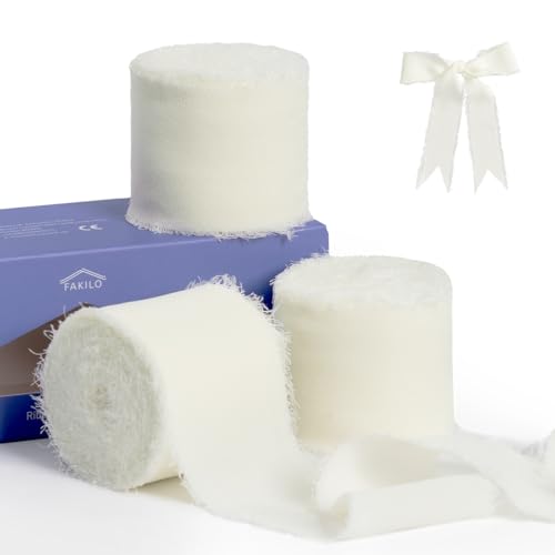 Cinta de gasa de color marfil para envolver regalos, cinta de flecos FAKILO, 3 rollos de 3,8cm x 19,5 m, juego de cintas vintage para invitaciones de boda
