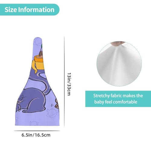 Sunflower Seeds and Cats Print Newborn Baby Hat, Soft Top Knotted Beanie Cap, Cute Infant Headwear for 0-6 Months Welcome Party Black4