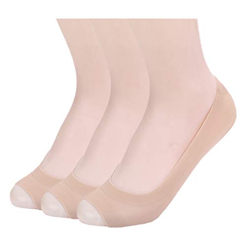 3 Pairs Women's Ice silk Open Peep Toe Liner No Show Socks(Nude)