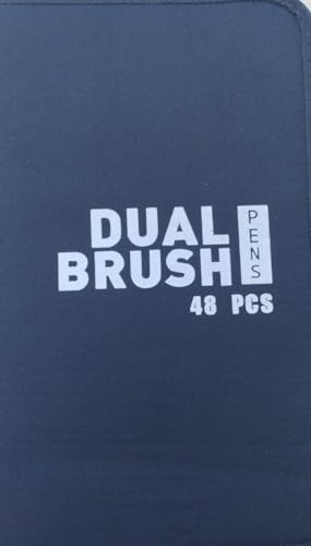 Estojo de Marcadores Dual Brush, 48 Cores, com Ponta Dupla, Estojo Preto