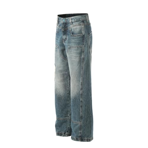 Jeans Pants Trousers Denim Street Trendy Wear Out Hole Loose Water Washed Blue Casual Straight Commuter for Men4