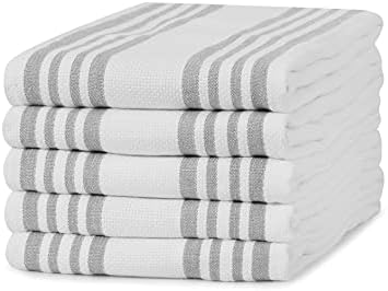 Amazon Brand  Eono 100% Cotton Drill Weave Tea Towels - Absorbent Restaurant Bar Glass Kitchen Cloths - 45 x 67 cm - Pack of 12 - Teal White