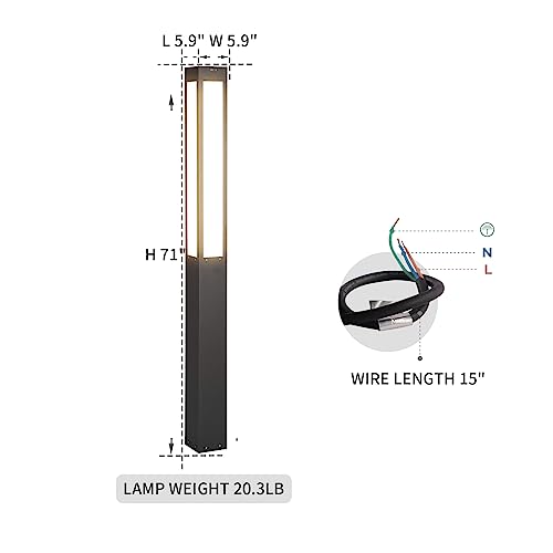 Image of Landscape Path Light, 71 inch Modern Outdoor LED Luxury Bollard Lighting with IP54 Waterproof for Lawn Courtyard Driveway Pathway Decoration