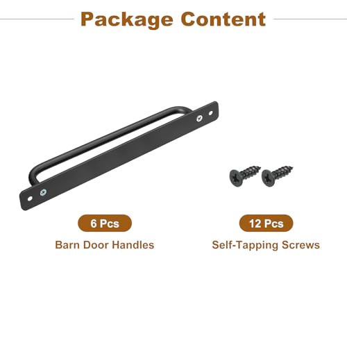 Image of uxcell 6Pcs Barn Door Handles, 224mm / 9 Inch Hole Center Sliding Gate Door Pull Handle Aluminum Alloy Cabinet Handles with Base and Screws for Kitchen Bathroom Wardrobe Closet (Black)