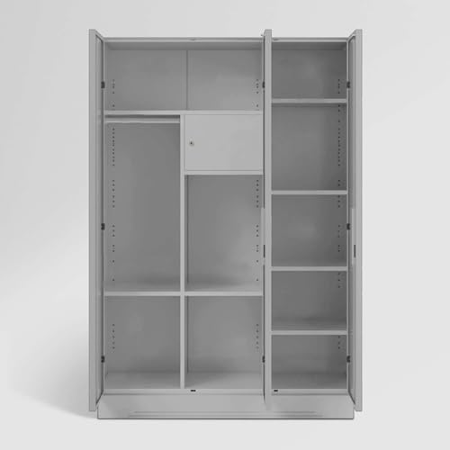 Image of Interio by Godrej Almirah Slimline 3-Door Steel Almirah, Cupboard for Clothes (Royal Ivory), 1-Year Warranty, 7 Shelves, 1 Locker, Star Design Mirror