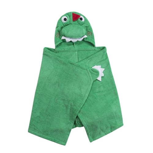 Image of ZOOCCHINI Hooded Bath Towel for Kids - 100% Cotton Terry, Plush & Absorbent for Bathtime or Pool, 50 inch x 22 inch (2-6 Years), Devin The Dinosaur