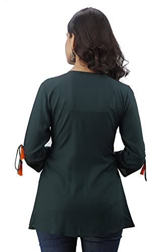 Image of DMP FASHION Women's Rayon Classic Heavy Embroidery Top with Beautifull Tassels at Front and on Both Sleeves