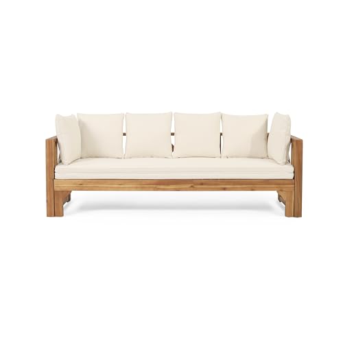 Christopher Knight Home 316176 Varney Outdoor Extendable Acacia Wood Daybed Sofa, 78.5 "W X 26 "D X 24.25 "H, Teak + Beige cover