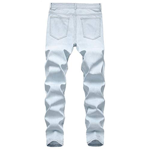 Men's Denim Pants Contrast Patches Pattern Biker Distressed Ripped Jeans Slim Side Paint Printed Jean Trousers2