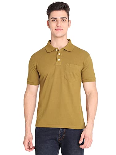 CHKOKKO Men's Polo Cotton Regular Fit Half Sleeves T-Shirt with Pocket Mehandi Size S