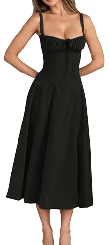 Image of Women's Spaghetti Strap Dress Floral Corset Gown Inspired Dresses Midi Evening Cocktail Party and Holidays Casual Sundress