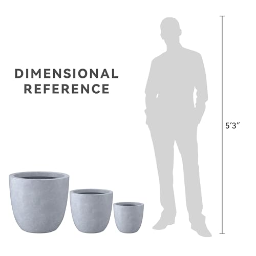 Image of Kante Set of 3 Blue Gray Concrete Bowl Planters 18 inch 14 inch 10 inch Dia