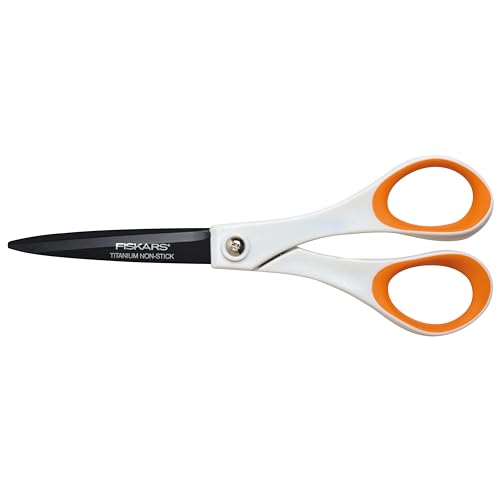 Fiskars Antihaft-Universalschere Länge: 18 cm Für Rechts- und Linkshänder Titan-Beschichtung/Rostfreie Stahl-Klinge/Kunststoff-Griffe Weiß/Orange 1004720