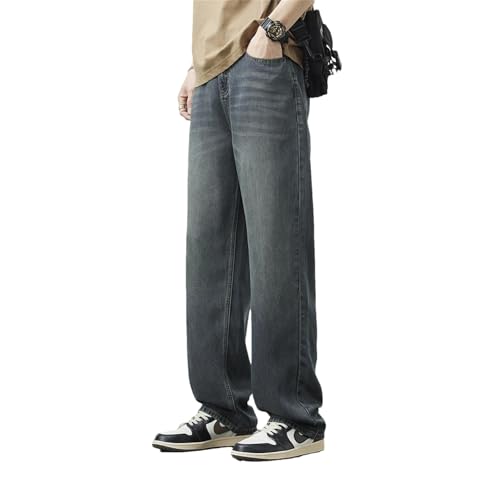 Men's Summer Lyocell Spring Straight Jeans Vintage Pants Streetwear Loose Wide Denim Trousers