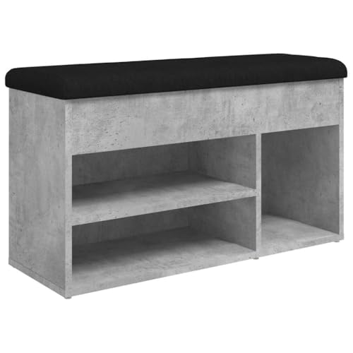vidaXL Banc à Chaussures, Meuble de Rangement avec Coussin, Banc de Couloir avec Étagère Entrée Salon Intérieur, Moderne, Gris Béton Bois d'Ingénierie