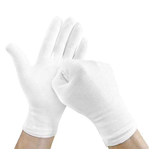 24 pcs (12 Pairs)White Cotton Gloves for Dry Hands, SPA Gloves Inspection Gloves Coin/Jewelry.