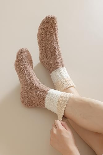 Image of Fuzzy Socks Super Soft,Cozy Soft Fluffy Cute Slipper Socks Sleeping Warm Socks For Women And Men(Light yellow /Pink /Brown)