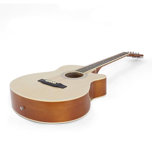 Image of VAULT EA20 Basswood Guitar Kit With Learn To Play E-Book, Bag, Strings, Straps, Picks, String Winder & Polishing Cloth - 40 Inch Cutaway Acoustic Guitar - Natural