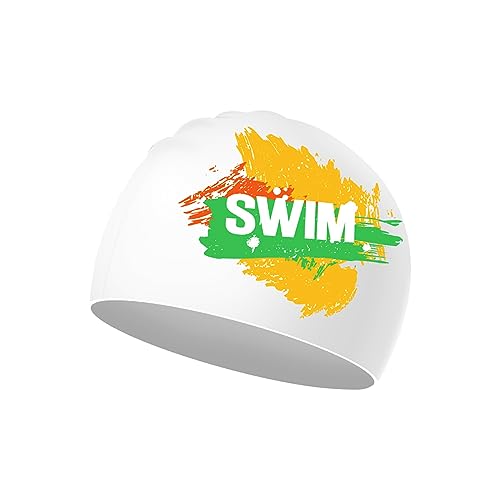 Swimming Cap Kids 6-14 - Swim Cap Kids Swim Hat Kids Swimming Cap Boys Girls, Silicone & Waterproof (White, Orange&Green)