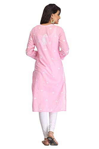 Image of Ada Hand Embroidered Lucknowi Chikankari Cotton Kurta for Women A130717 | Handcrafted lucknow chikan embroidery latest womens ethnic wear kurti tunic for office work wear