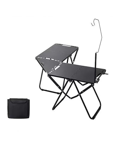 Tavolo da campeggio portatile pieghevole in metallo con manici, multifunzione, tavolo da picnic per esterni, barbecue, patio e giardino, leggero e facile da trasportare