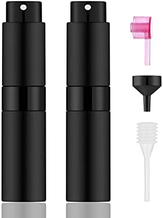 2 PCS/8ml Portable Mini Perfume Atomizer bottles, Empty Refillable Spray Bottle with 3 Types of Refill Tools, Pocket Travel Perfume Sample Bottles(Matte Black)