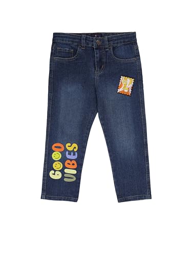 Image of KiddoPanti Boys Regular Fit Denim Pant | Stretch Poly Cotton Denim | Regular Fit Full Length Pant | Back Elasticated & Button with Zip Open Fly