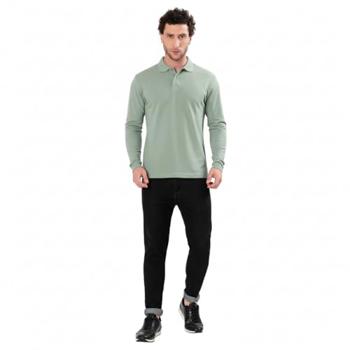 Image of Men's Full Sleeve Collared Soild Color Casual Regular Fit T-Shirt