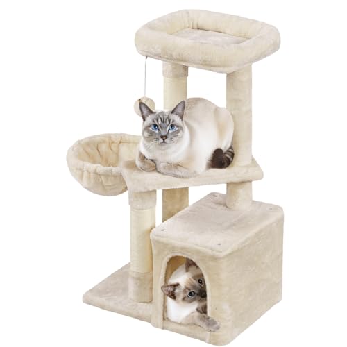 Yaheetech Albero Tiragraffi in Sisal Naturale e Truciolato 50 × 34,5 × 87 cm con Posatoio Condominio Gioco Grigio Chiaro
