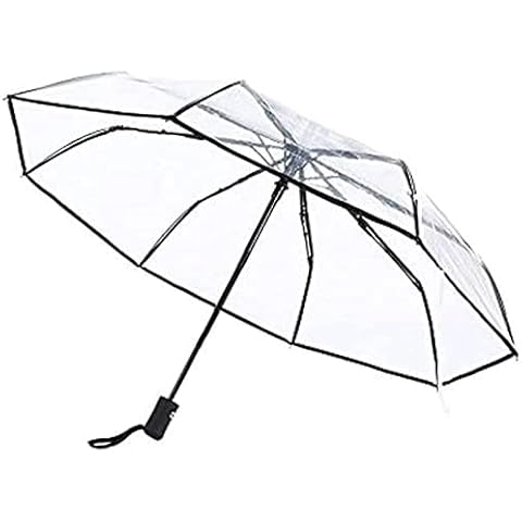 Rfvtgb Automatic Folding Transparent Umbrella, Clear One-Button Open and Close Tri-fold Rainproof and Windproof Lightweight Portable Umbrella (Transparent + Black Border) Cover